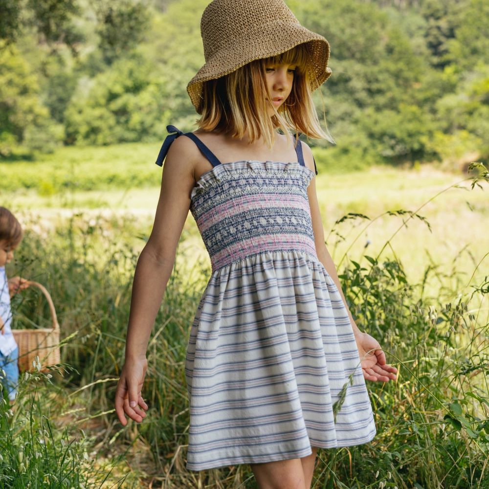 Vestido de riscas com smocks - Laranjinha