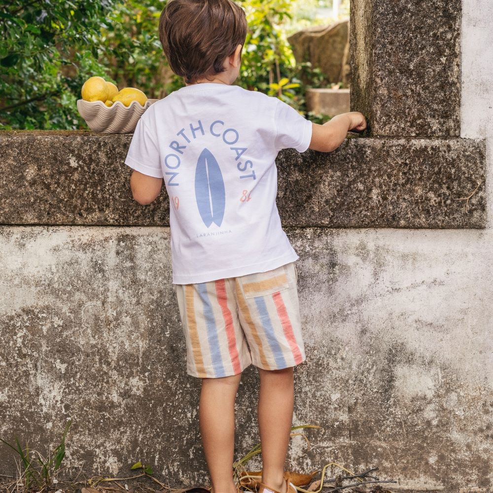 Calções de riscas com três bolsos - Laranjinha